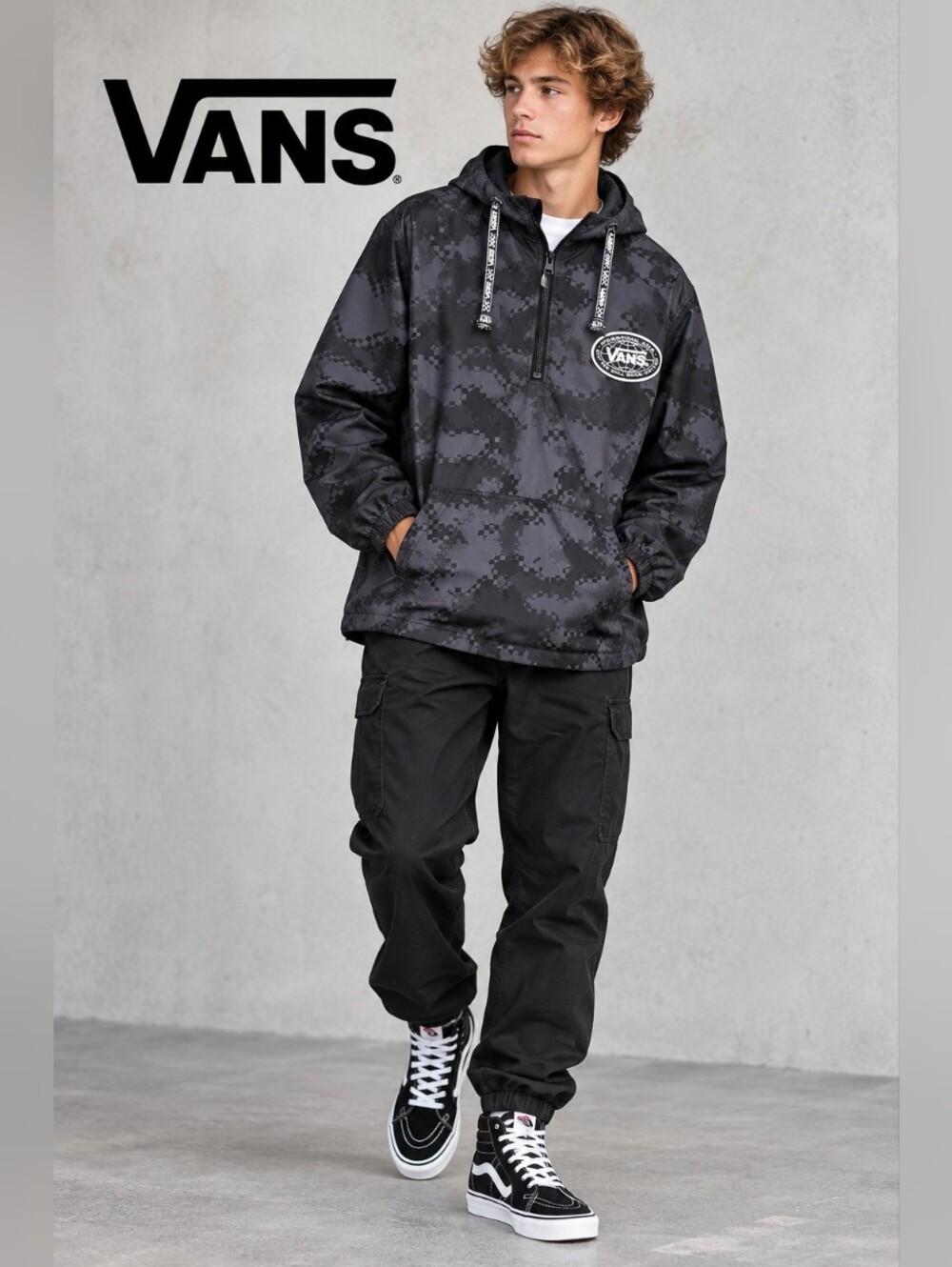 Vans Off The Wall Pixel Camo Hooded Anorak Windbreaker Jacket Small